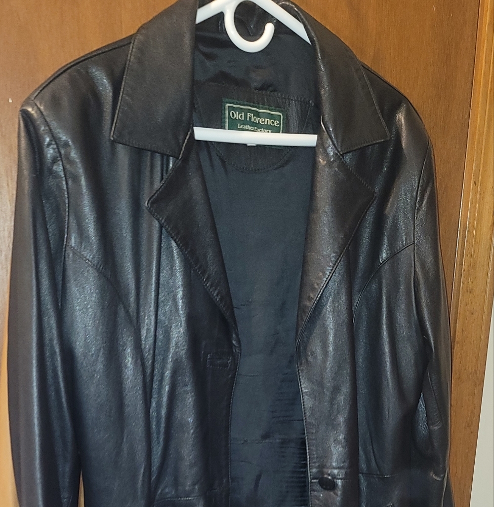 Very Long Old Florence Black Real Leather Jacket Made in Italy